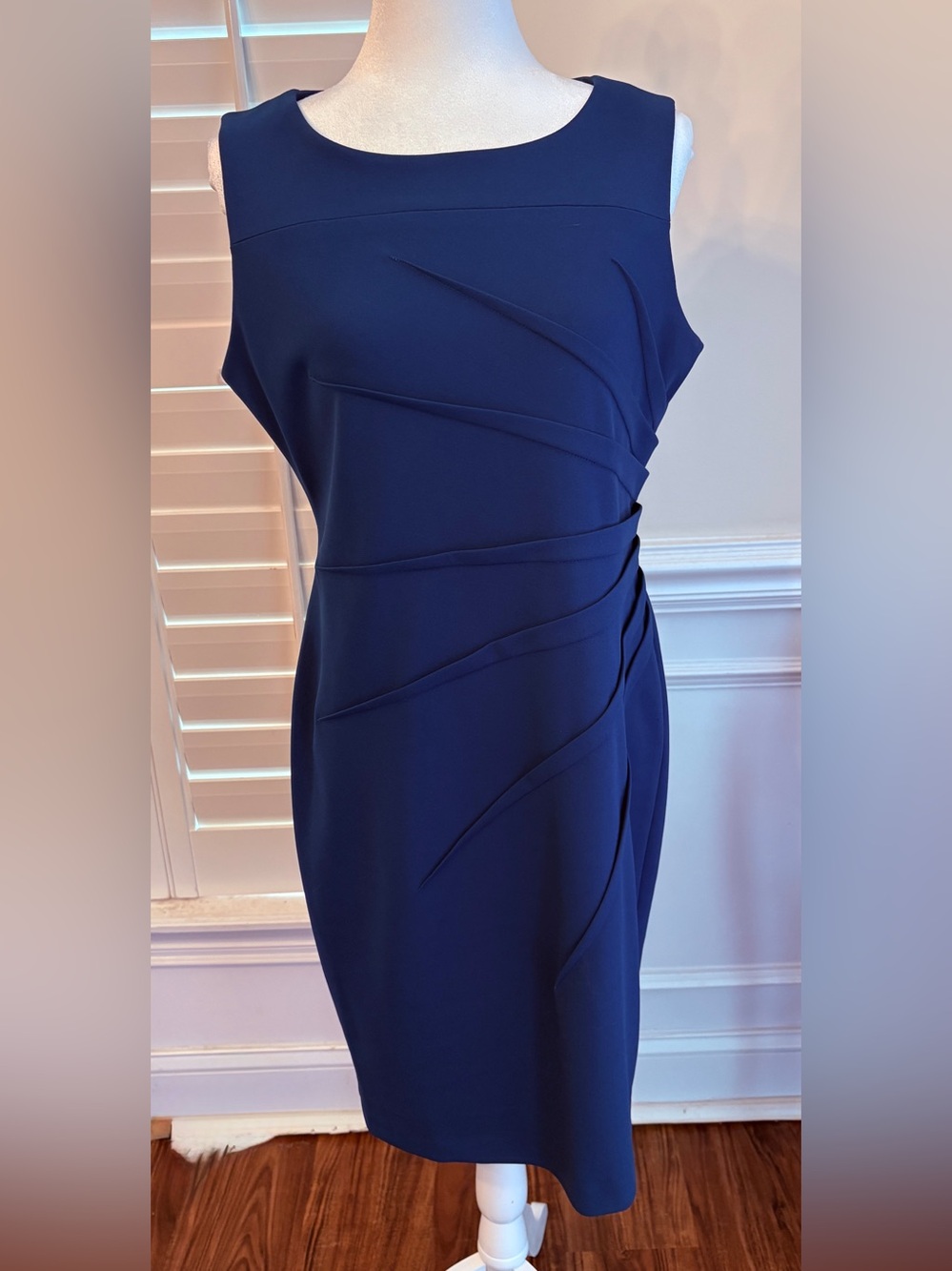 Calvin Klein Deep Navy Sculpted Sheath Midi Dress